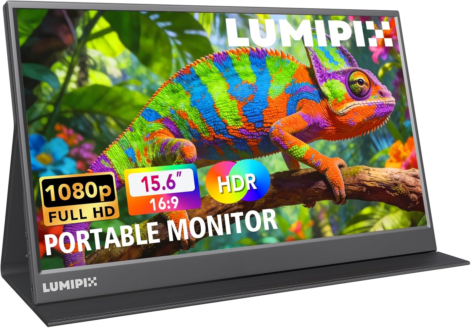 Moniteur portable 15,6 pouces 1080p FHD IPS écran de jeu avec USB-C et HDMI poids léger ultra-mince externe avec couverture intelligente et haut-parleurs pour ordinateur portable, PC, Mac, téléphone, PS5, commutateur