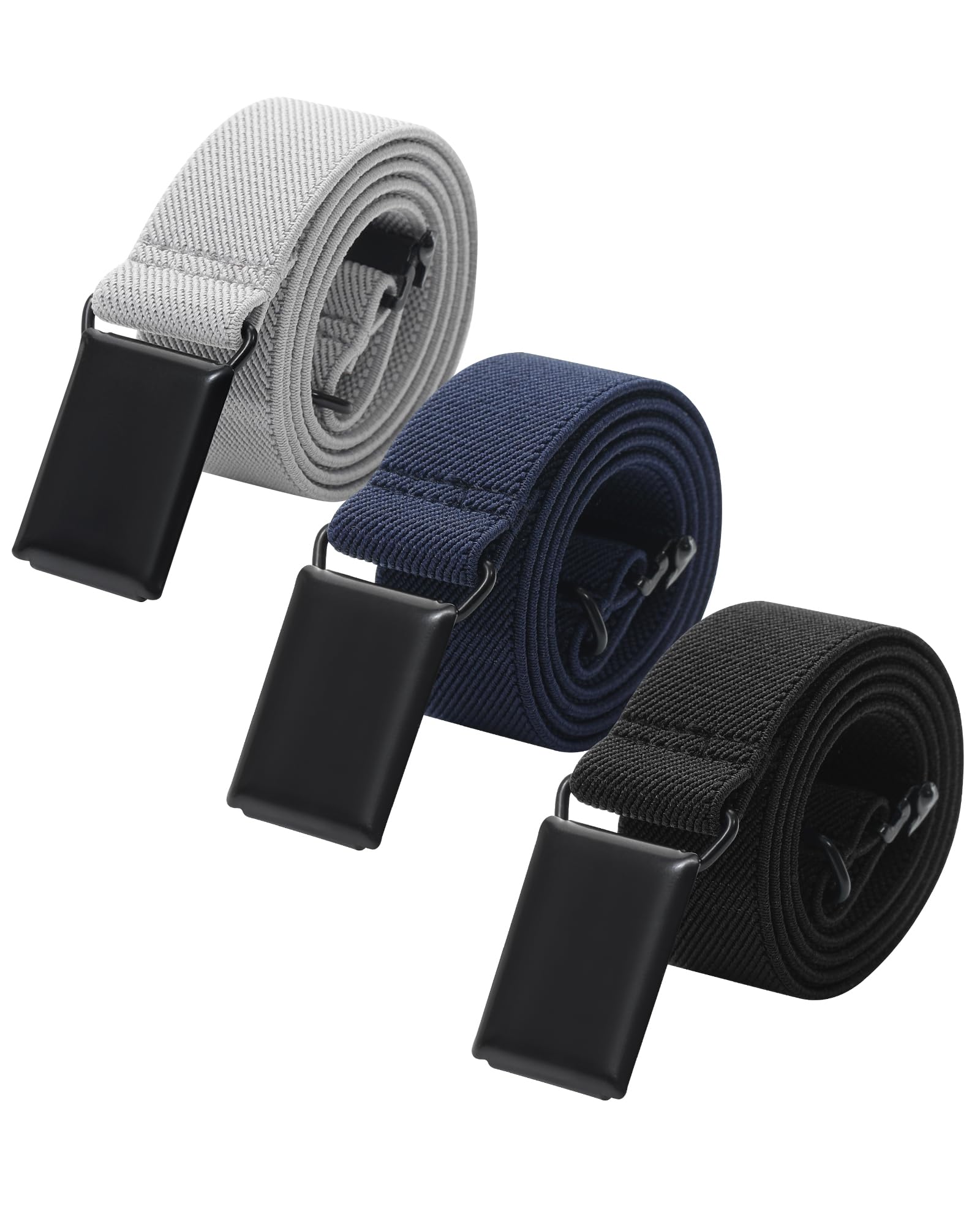 AWAYTR Toddler Boy Kids Buckle Belt - Adjustable Elastic Child Silver Buckle Belts, 3 Pieces