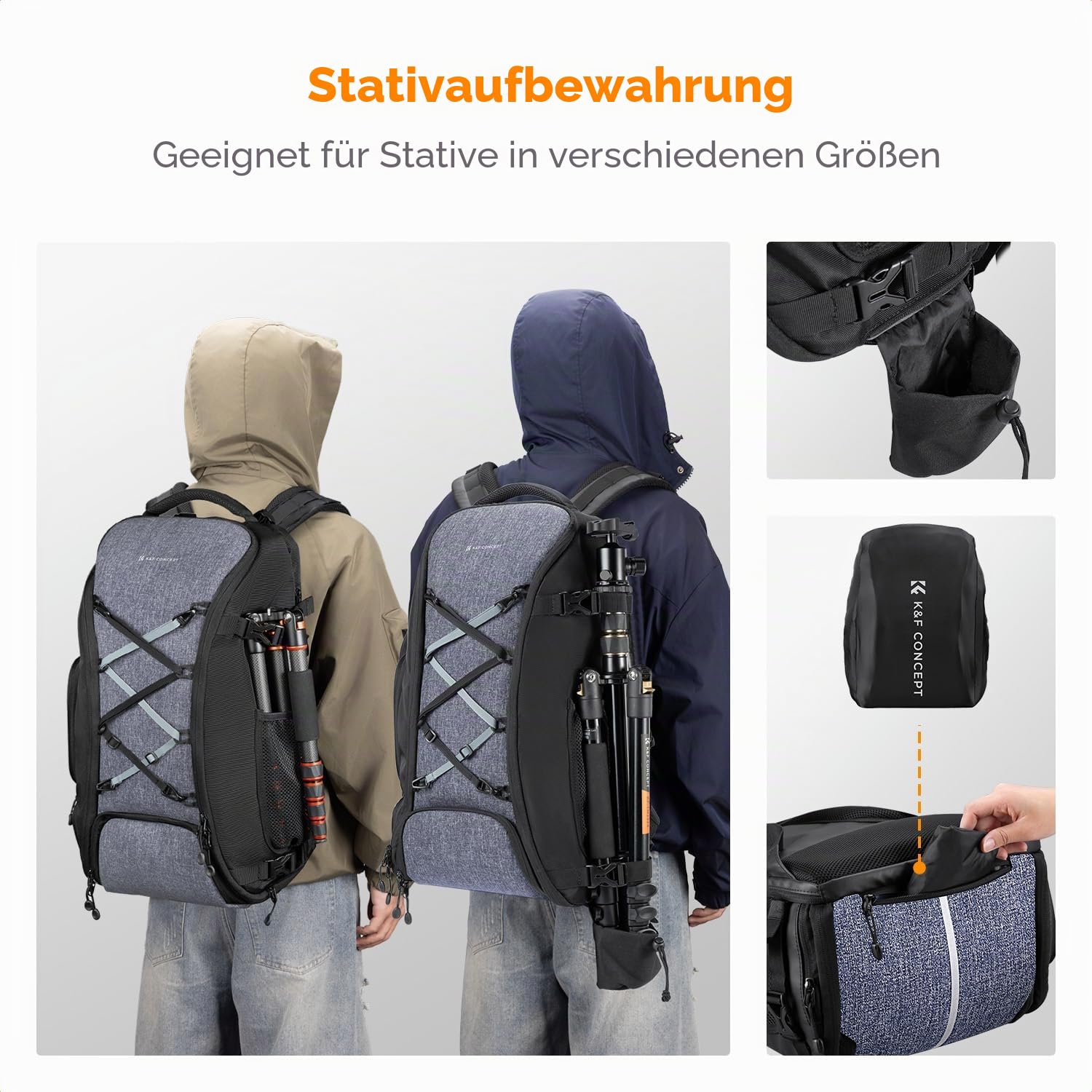 K&F CONCEPT Fotorucksack Groß Kamerarucksack 30L Wasserdicht Camera Backpack mit Regenschutz für DSLR SLR Spiegelreflexkameras Stative 16 Zoll Laptop