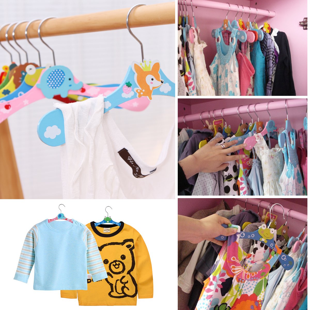 NUOLUX 10pcs Perchas para Bebé Niños animados de Madera Perchas (patrón aleatorio)