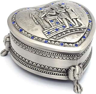 صندوق تخزين مجوهرات بتصميم مصري فرعوني، قطع تذكارية للنساء والبنات والديكور المنزلي من اماتجار (تصميم قلب، فضي - ارتفاع 5.5 سم)