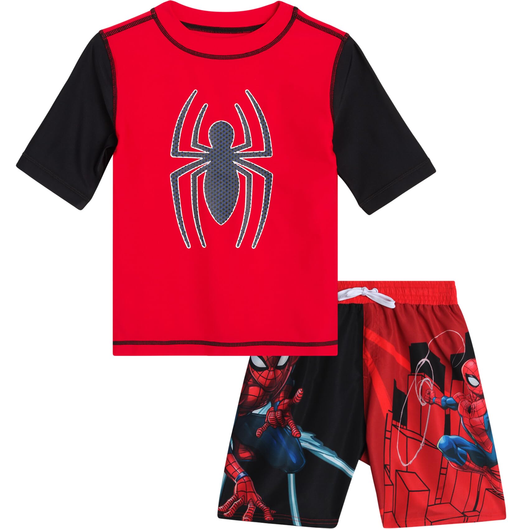 Marvel Boys Rash Guard Set 2 Piece Hulk Spiderman Swim Shirt and Swim Trunks