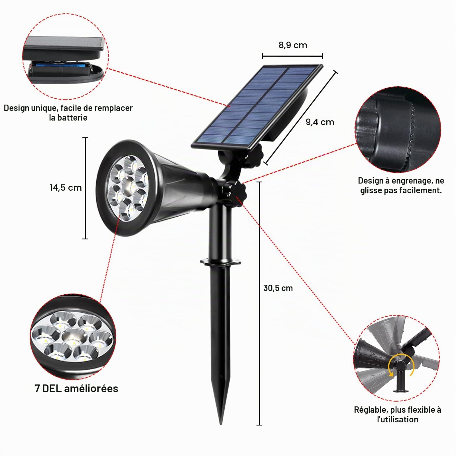 T-SUNUS Spot Solaire Extérieur Couleur, Lampe Solaire Exterieur RGB avec 7 Couleurs 7 LEDs Lumiere Solaire Exterieur Puissante pour Patio Pelouse Arbre Cour Pack de 4