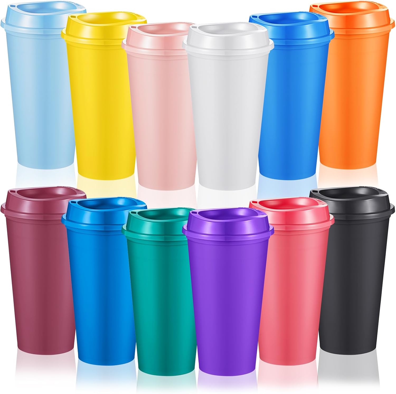 FillTouch 12 Pcs Reusable Coffee Cups with Lids 16 oz