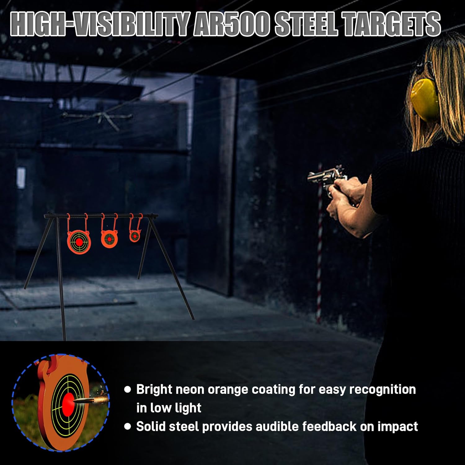 AR500 Steel Target Stand System Kit, 3/8" Thick Steel Shooting Targets with Metal Steel Stand, AR500 Hanging Hook and Paper Targets, Complete Target Shooting Stand Set for Pistol Range Outdoor