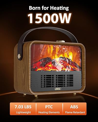 Miniatura 8 de Shinic Calentador eléctrico portátil pequeño para chimenea, 1500 W750 W, calentador de espacio para interiores con llama 3D, protección contra