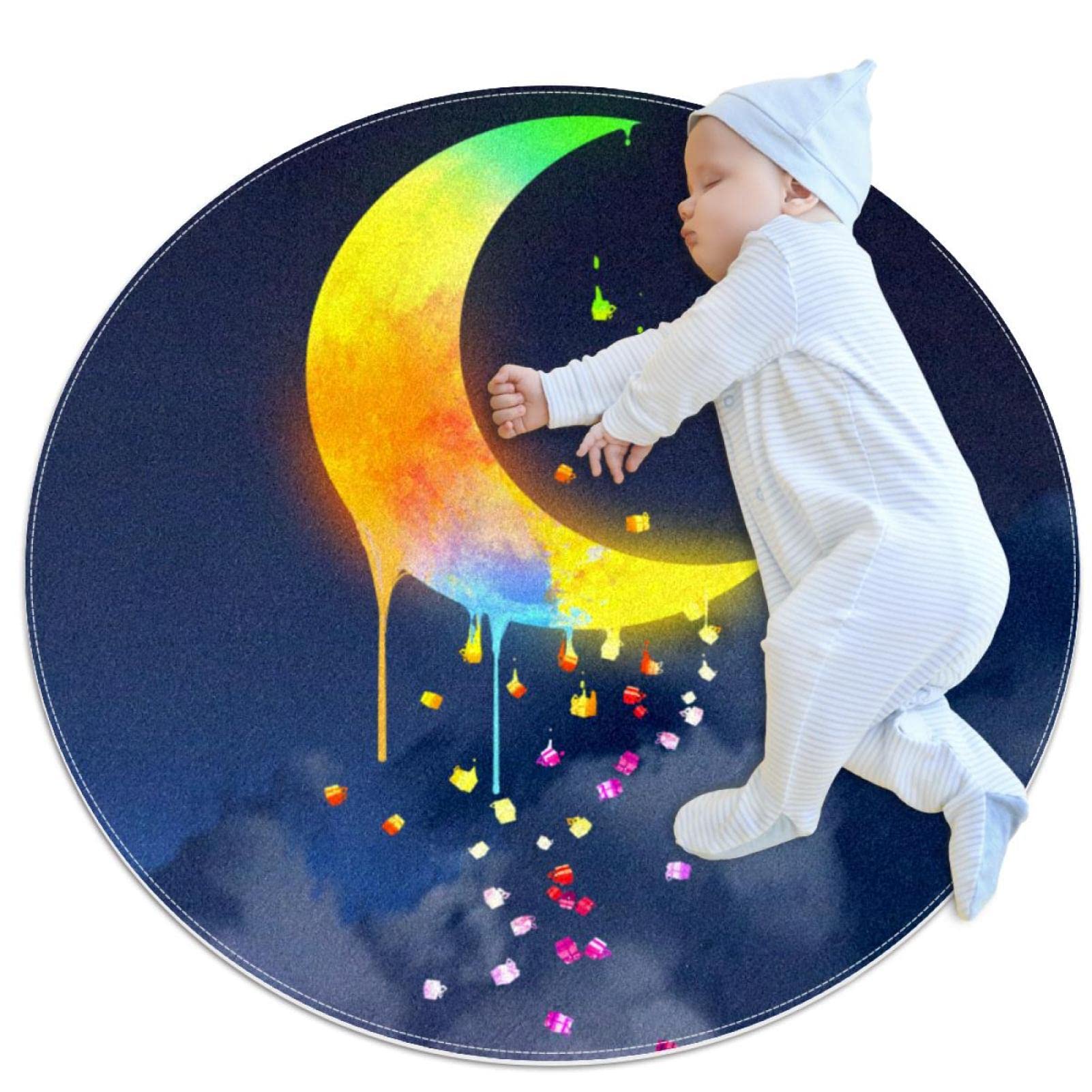Cadeau de lune colorée tapis de jeu enfant 70cm pour salle de jeux