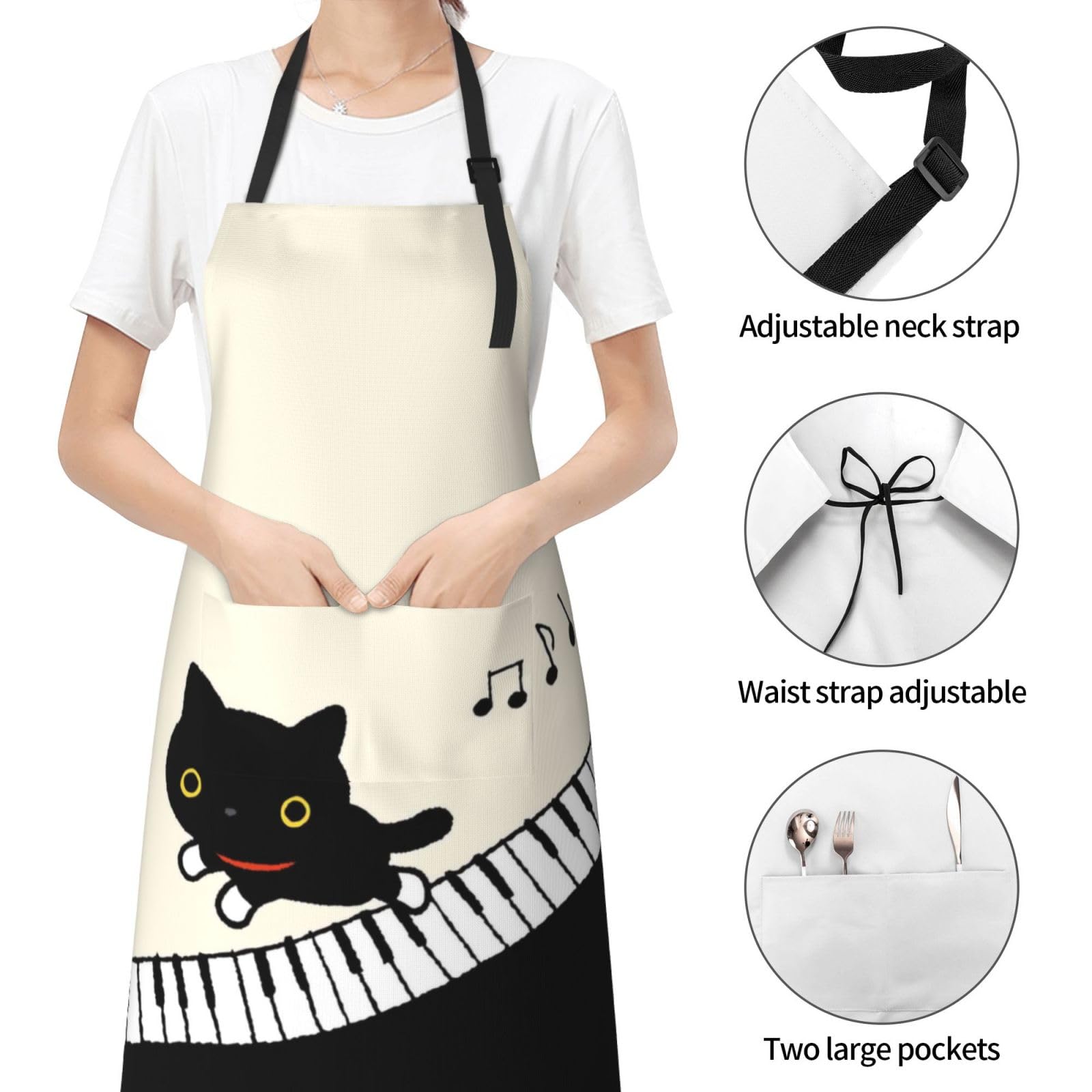 Amazon｜エプロン かわいい ネコ 子猫 ピアノ クッキング ワーク