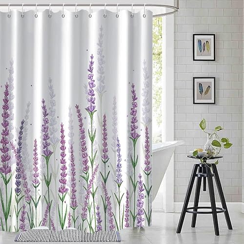 Miniatura 10 de Cortina de ducha verde salvia con eucalipto, cortina de ducha de tela impermeable con hojas de planta de primavera, cortina de ducha acuarela verde