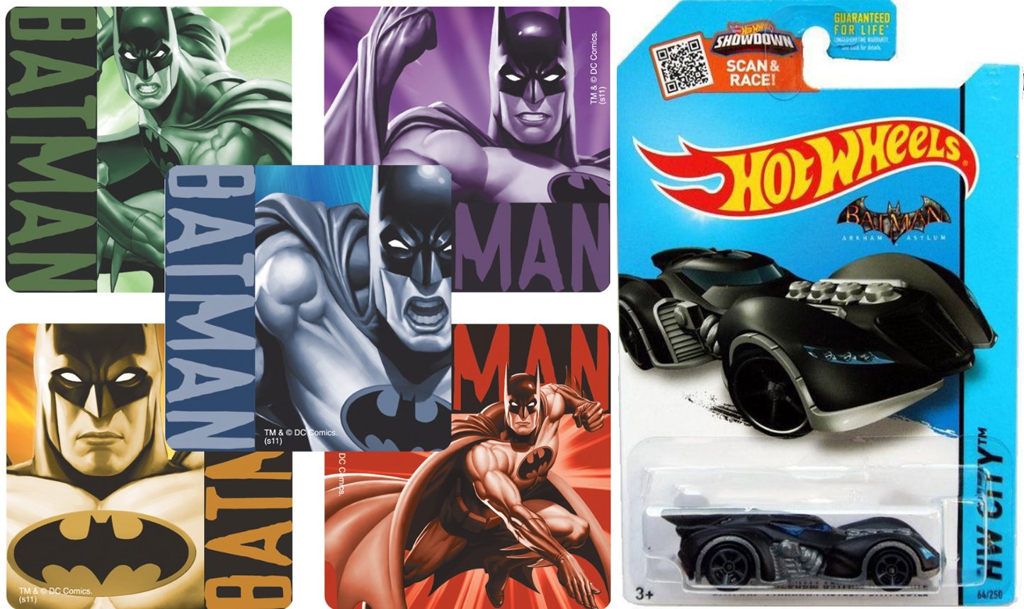 Batman Batmobile Car & Sticker set Arkham Asylum Hot Wheels 64 2015
