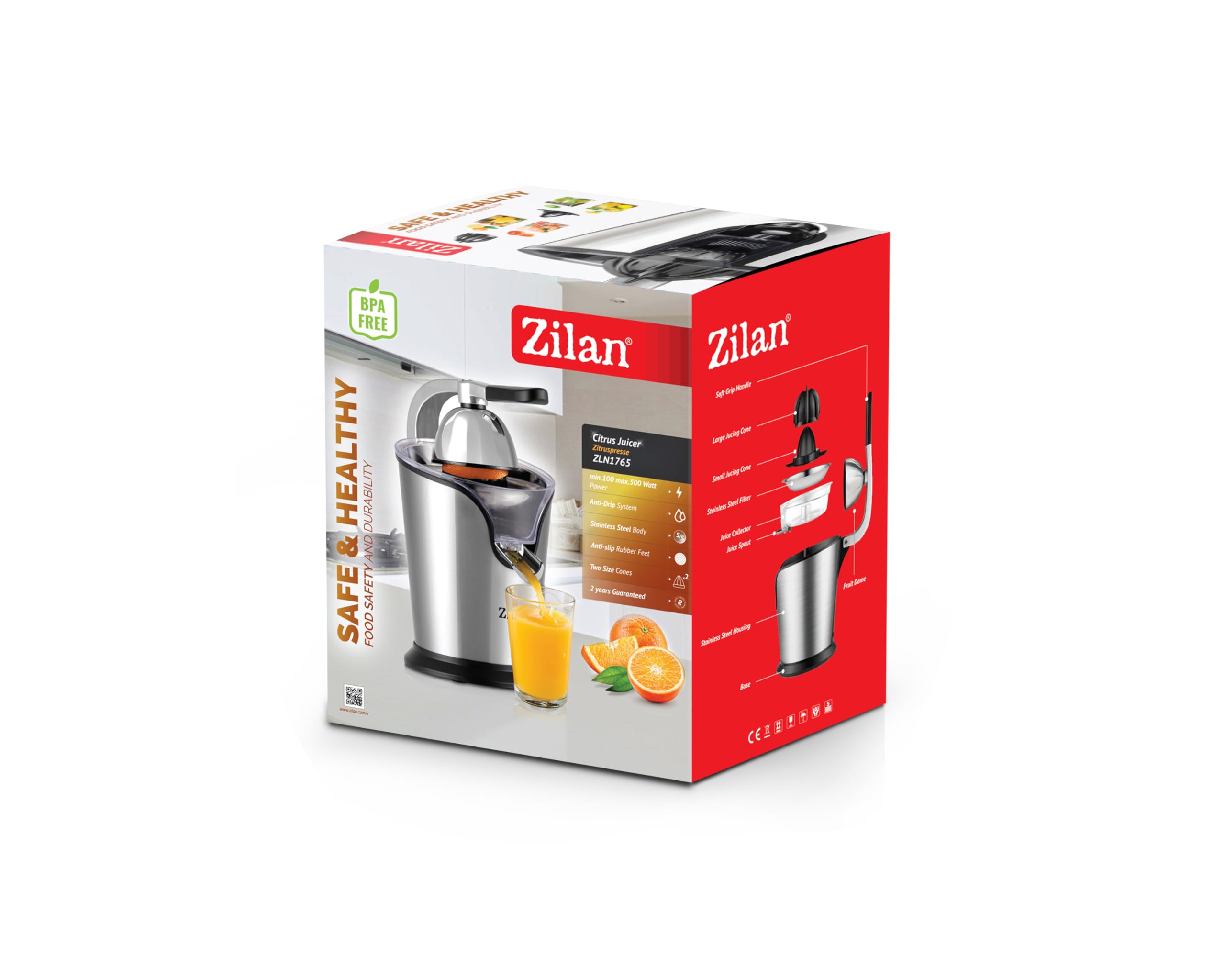 Zilan,Exprimidor de Cítricos I Potente Palanca Elevadora I 1 Lt I Sistema Antigoteo I Dos Conos I Sin BPA I Dispositivo Silencioso I 2 Configuraciones de Velocidad I 500W