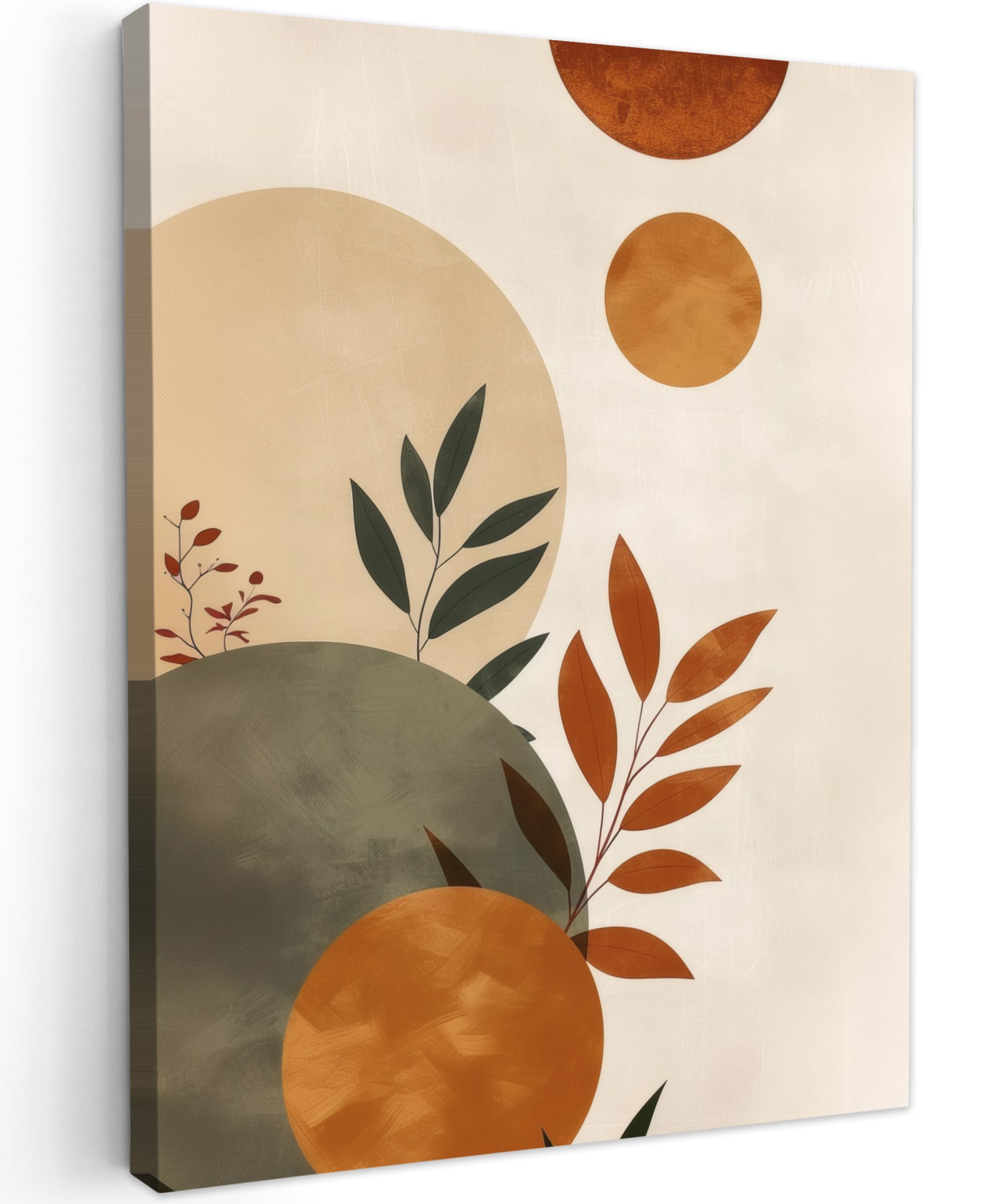 MuchoWow© Canvas Wall Art 12"x16" / 30x40 cm Home Decor Paintings for Living Room Decorations Gifts Hallway Shapes - Round - Leaves - Beige