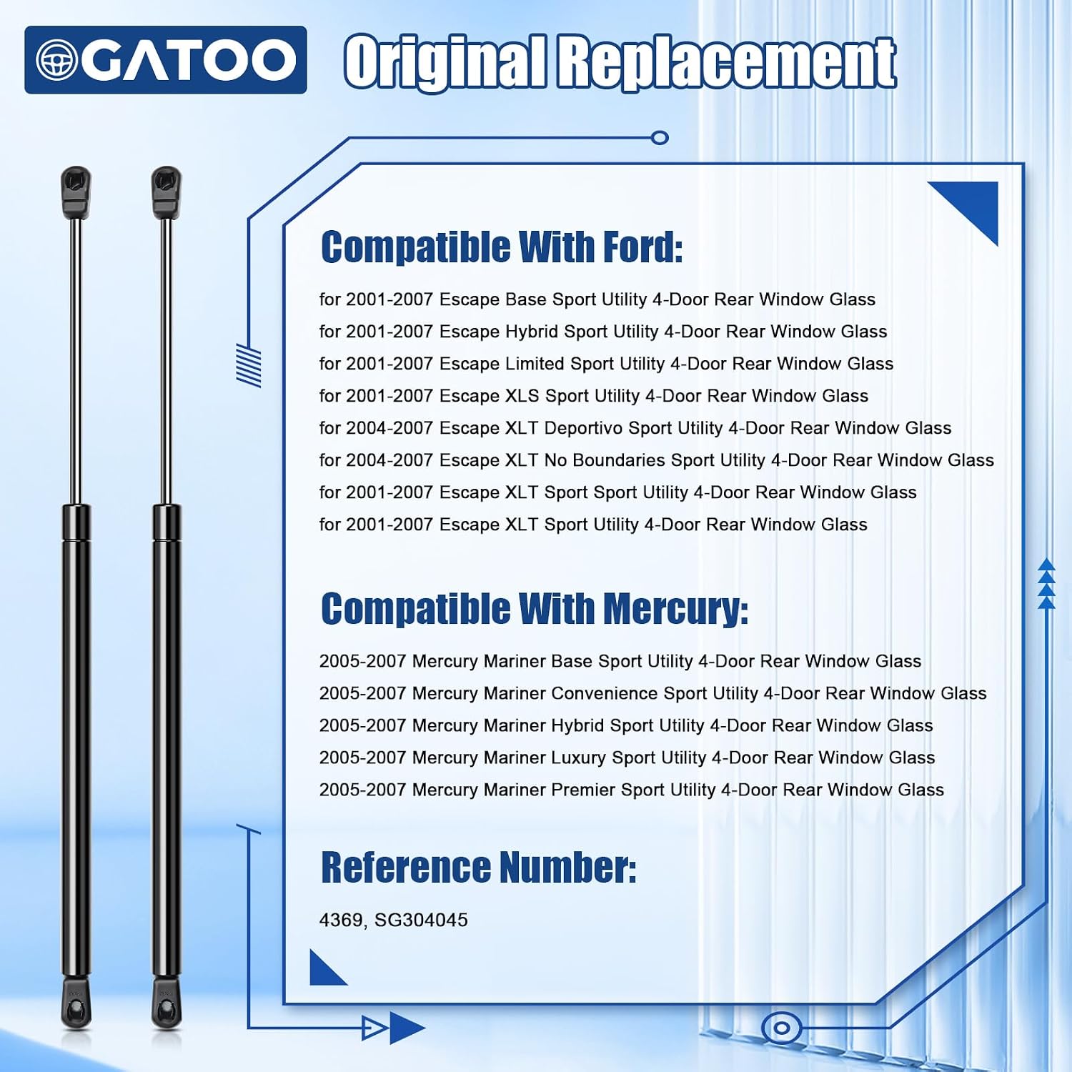 Rear Window Glass Lift Supports Struts Gas Shocks Compatible with Ford Escape 2001 2002 2003 2004 2005 2006 2007, Mercury Mariner 05-07 Liftgate Tailgate Springs, Replace 4369 SG304045