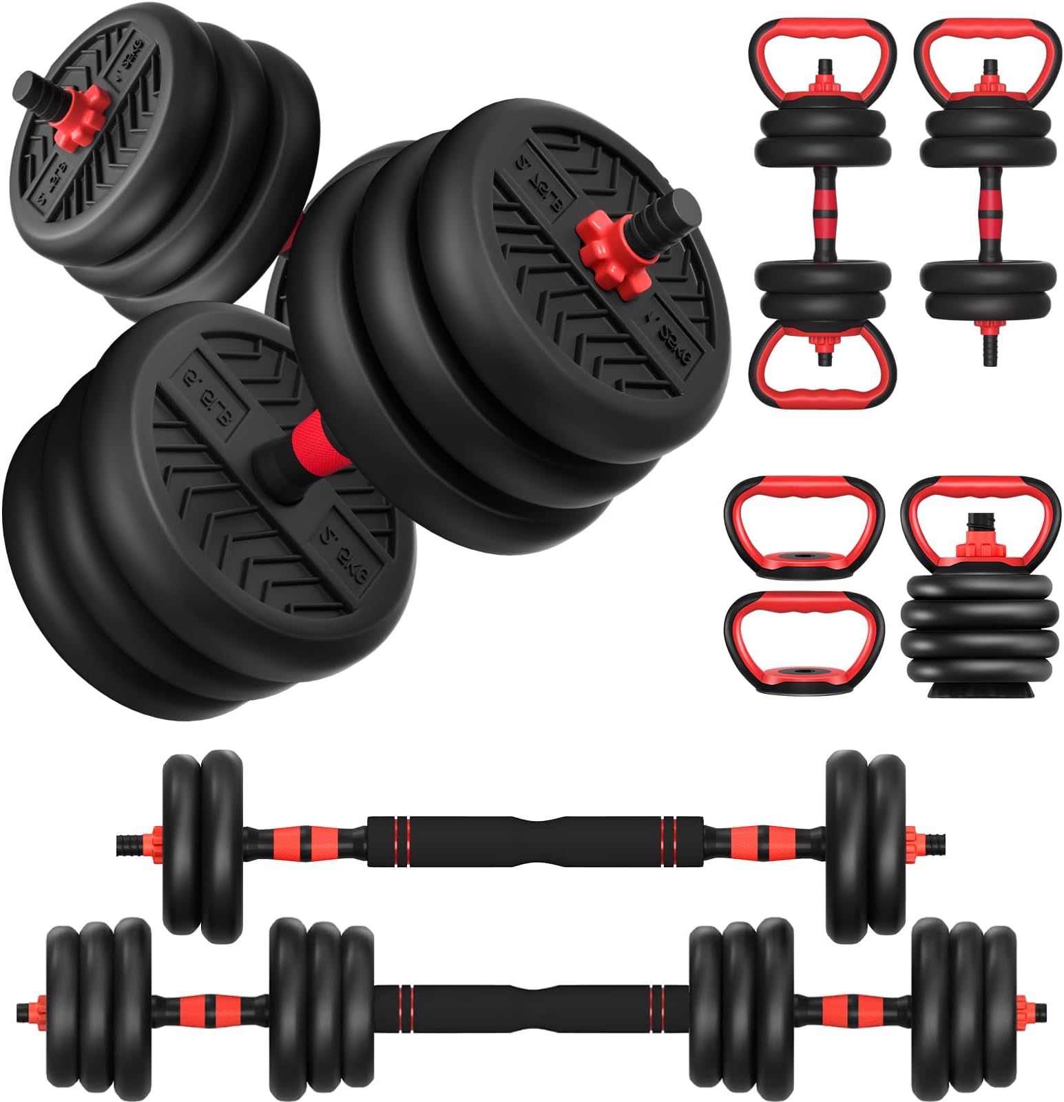 Adjustable Dumbbell, 20/30/40/60/80lbs Dumbbells Set, 4-in-1 Free Weights for Women/Men Workout Equipment Used as Barbell/Kettlebells/Push up Stand for Home Gym