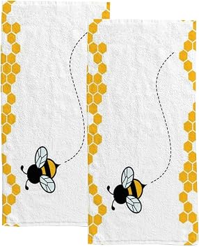 Hapuxt Hand Towels Face Towels Set of 2 Honey Bumble Bee Hive Cute Cartoon Soft Comfortable Polyester Microfiber Fast Water Absorbent Towels for Bathroom Kitchen 30X15 Inch
