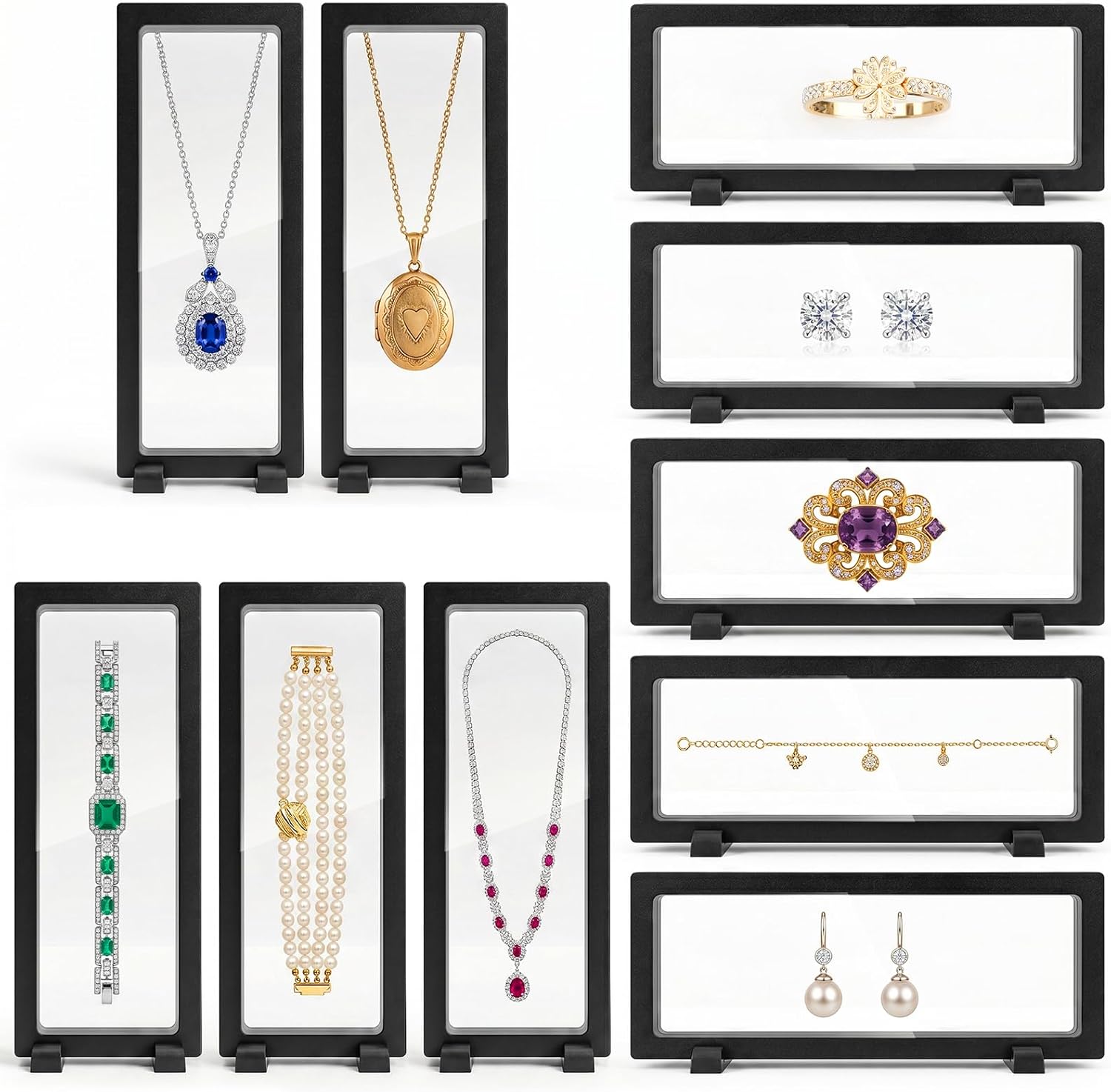 10 PCS 3D Floating Display Case, Coins Display Stand Holder, Jewelry Storage Box, Black Suspension Frame for Challenge Coins, Medals, Fossils, Stamps, 9" x 3.54" x 0.79"