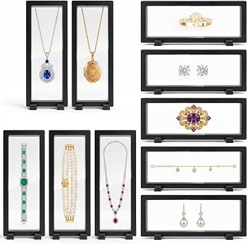 10 PCS 3D Floating Display Case, Coins Display Stand Holder, Jewelry Storage Box, Black Suspension Frame for Challenge Coins, Medals, Fossils, Stamps, 9" x 3.54" x 0.79"