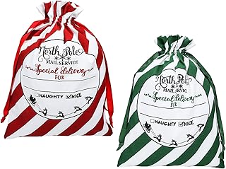 YaYadeer 2 Pcs Sac Cadeaux de Noël , Sac en Toile de Jute Grand Sac en Toile Avec Cordon de Serrage, Sac Père Noël à Remplir, Sac de Noël Pour Père Noël Cadeau Sacs Poches de Bijoux 61x44cm