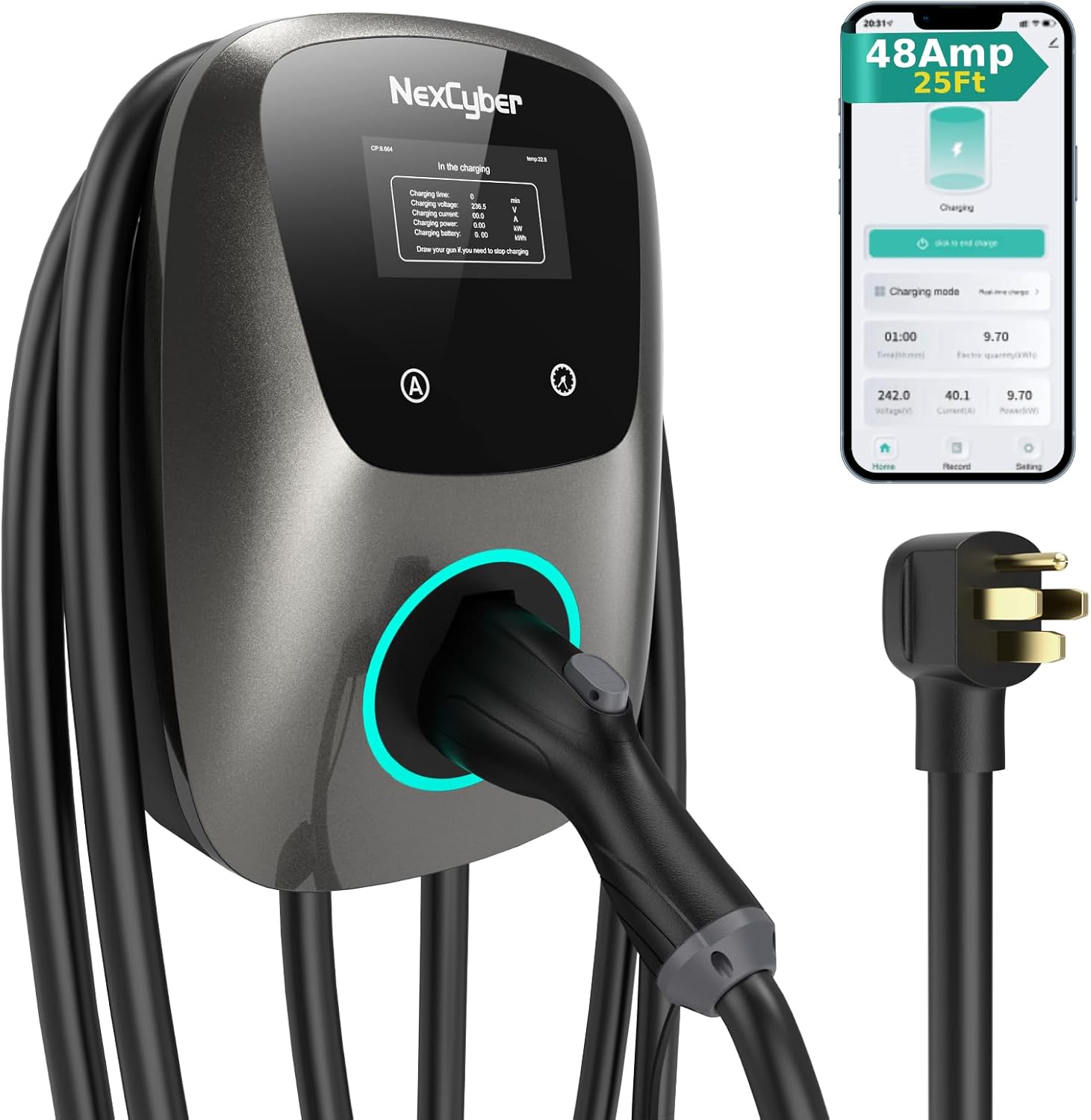 48A Electric Vehicle Charger Level 2 EV Charger, Home Level 2 Electirc Vehicle Charging Station, ETL Certified, Grey