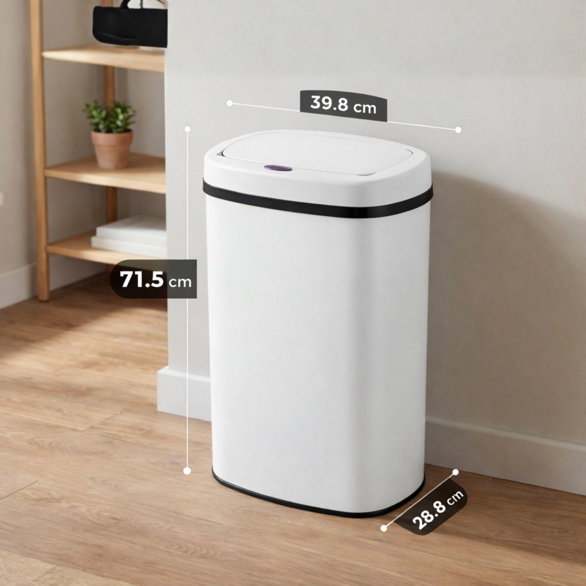 Bayt Cubo de Basura con Sensor 60 Litros - Papelera Automática Cocina sin Contacto, Gran Capacidad, Tapa Automática, Acero Inoxidable, Blanco