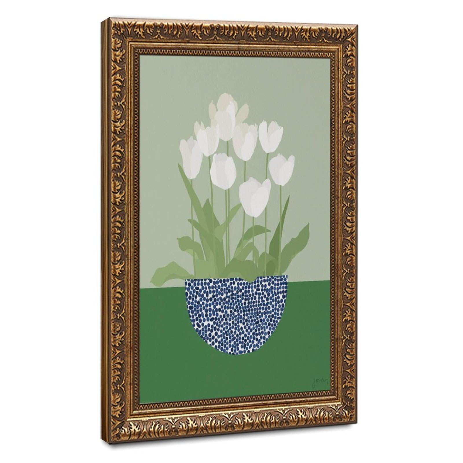 Bareronor White Tulips Canvas Poster Bedroom Decor Landscape Office Room Decor Gift 16" L X 24" W