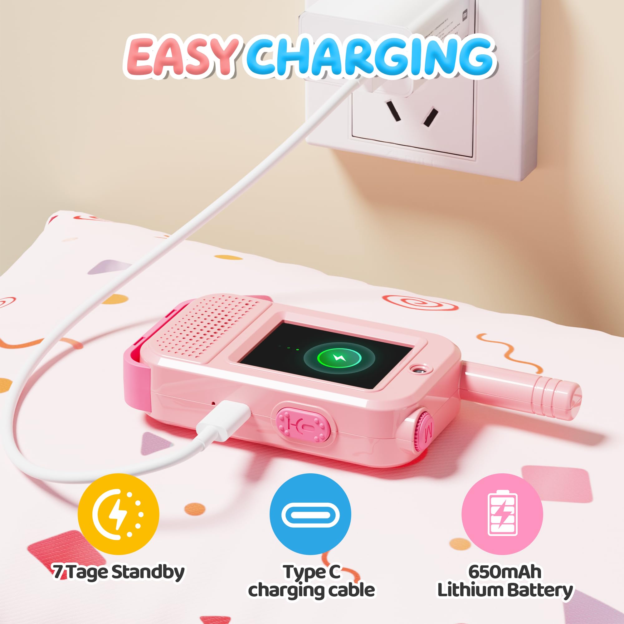 TIATUA Walkie Talkie Video Bambini, Set da 2 Ricaricabile, Blu/Rosa