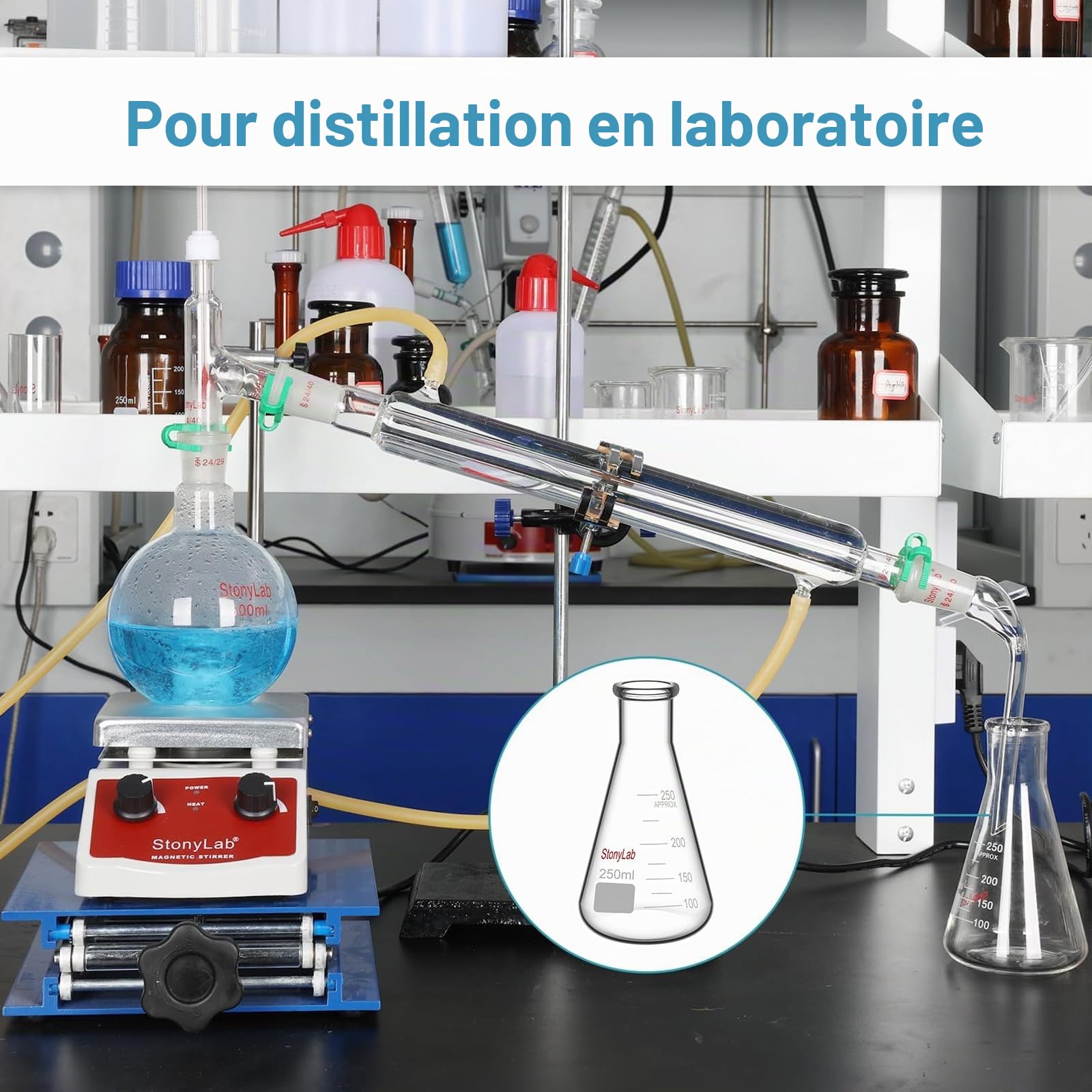 stonylab 1-Paquet Erlenmeyer Fiole en Verre Borosilicate, Erlenmeyer Flask à Paroi Épaisse avec Bord Résistant - 1000ml