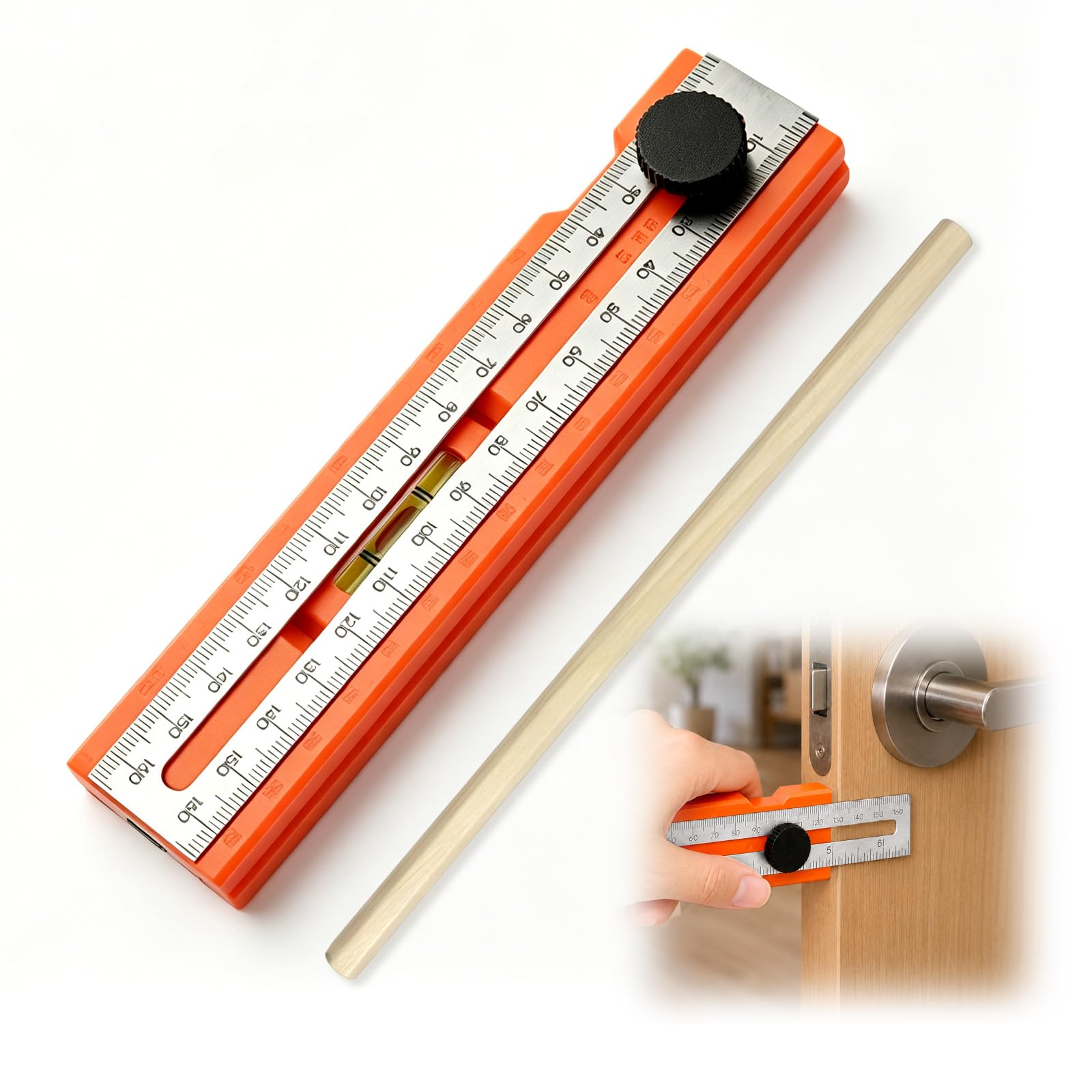 Adjustable Positioning Marking Protractor Tool, Multifunctional Marking Level Depth Measuring Ruler with Angle Marking & Level Bubble, Rotatable Knob Scribing Gauge, Angle Finder Woodworking Ruler
