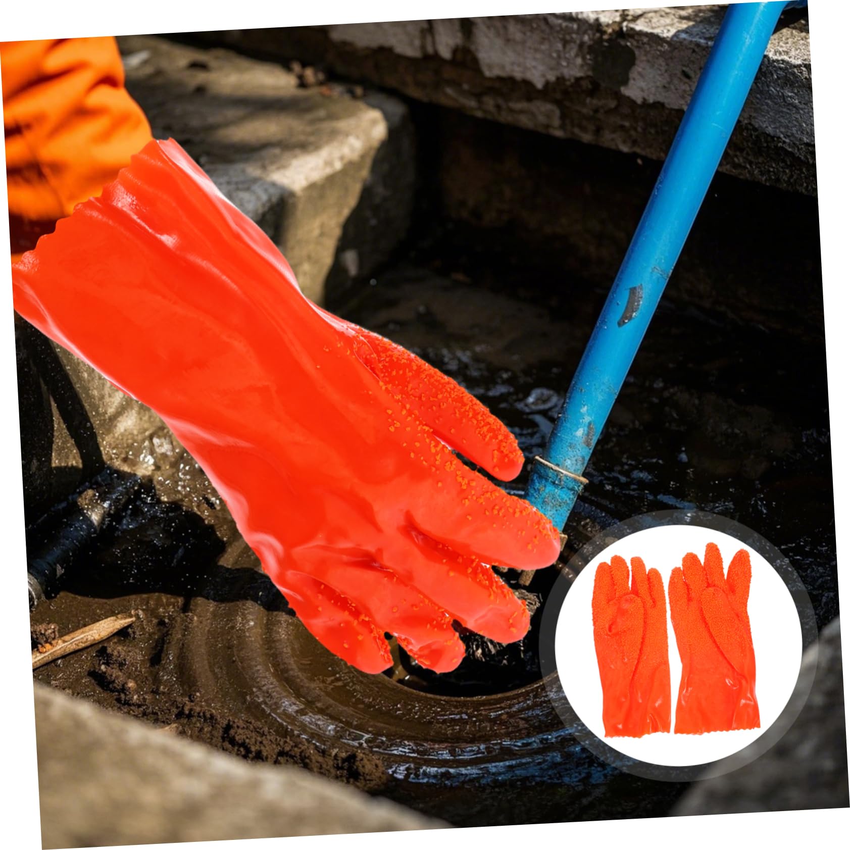 Tofficu 6 Pares de Guantes Largos Impermeables de Goma para Limpieza de Desagües y Fontanería, Resistentes Abrasión, Antideslizantes para Uso Industrial y Doméstico