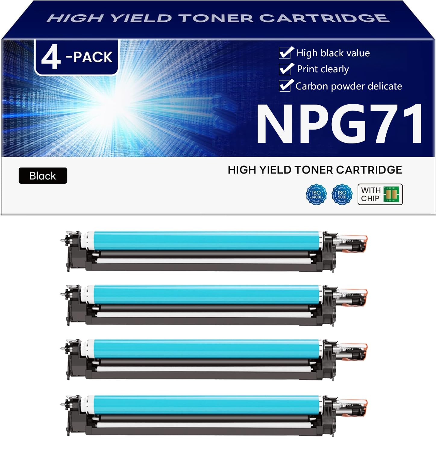 NPG71 Unità Tamburo Compatibile con Chip per Canon imageRUNNER ADVANCE C5535 C5540 C5550 C5560 Stampanti, Alta Capacità 80000 Pagine,Black-4 pack