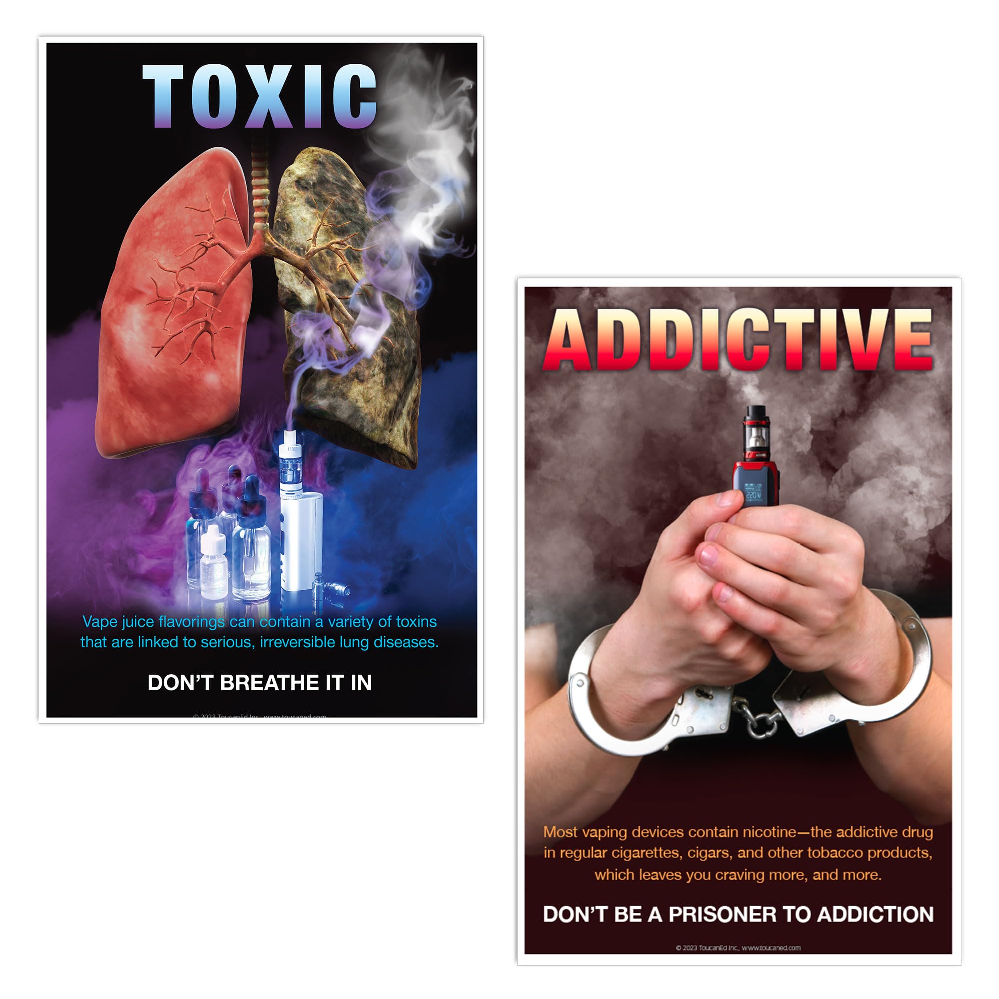 Amazon.com: Toxic and Addictive Anti-Vaping Posters Set of Twoquit vaping   addictive  e-cigarette risks  vaping hazards  school nurse office  decorations, classrooms, clinics, anti-vaping campaigns : Office Products