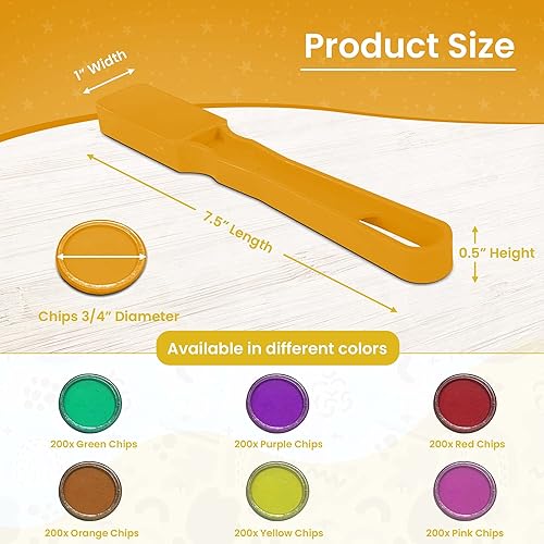 Miniatura 5 de MR CHIPS Varita magnética de bingo hecha en Estados Unidos y chips de plástico amarillo de  pulgadas con anillos de metal, 200 piezas mejoradas