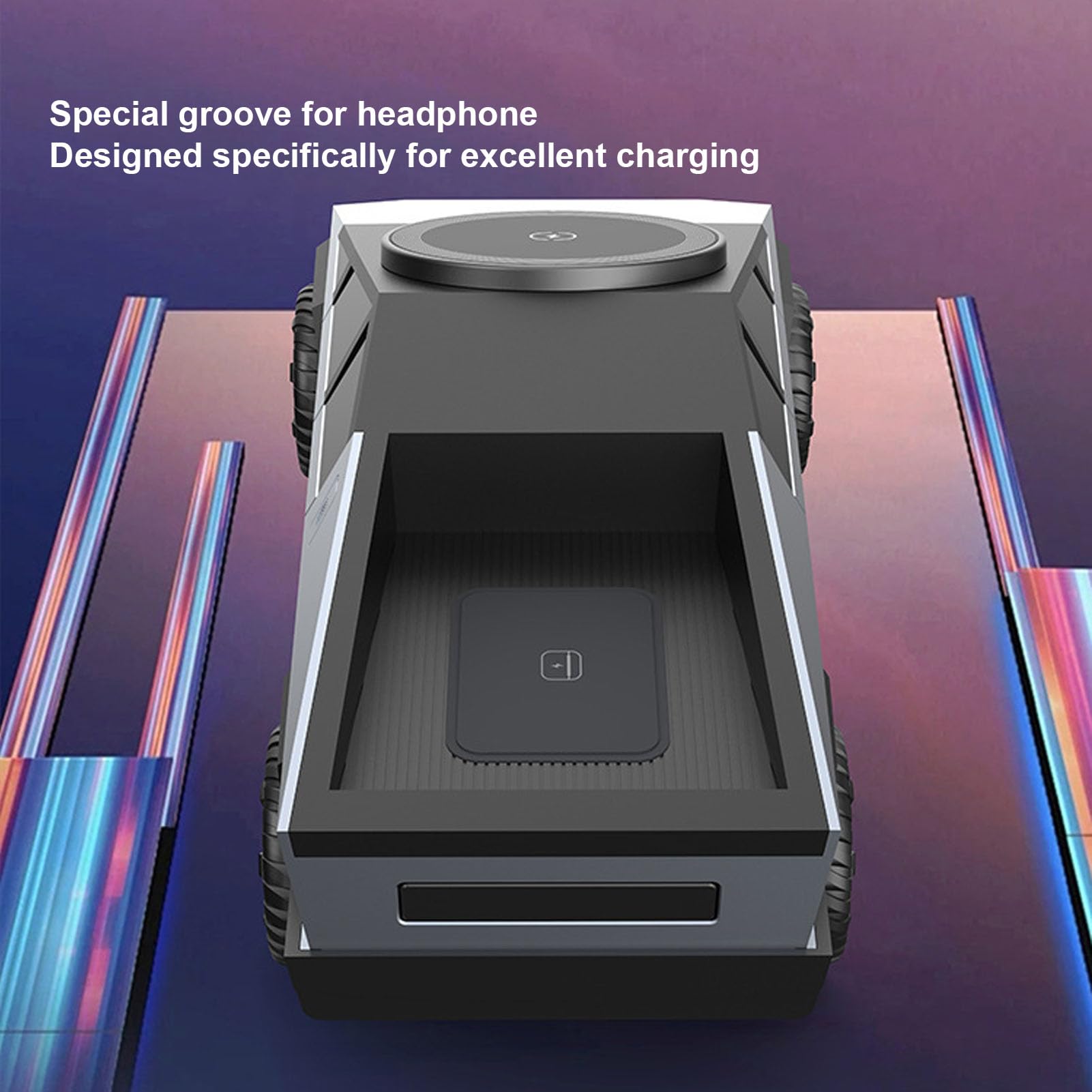 Cyberdock Supporto di Ricarica Magnetico 3 in 1 per Smartphone IOS, Modello di Auto in Scala 1:25, Caricatore Wireless Veloce Certificato QI con Luce Ambientale (SILVER)