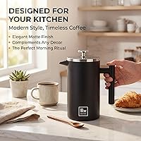 Vista 2 de Barista Warrior Cafetera de prensa francesa de acero inoxidable con termómetro integrado, diseño de doble pared aislada, sistema de filtro doble