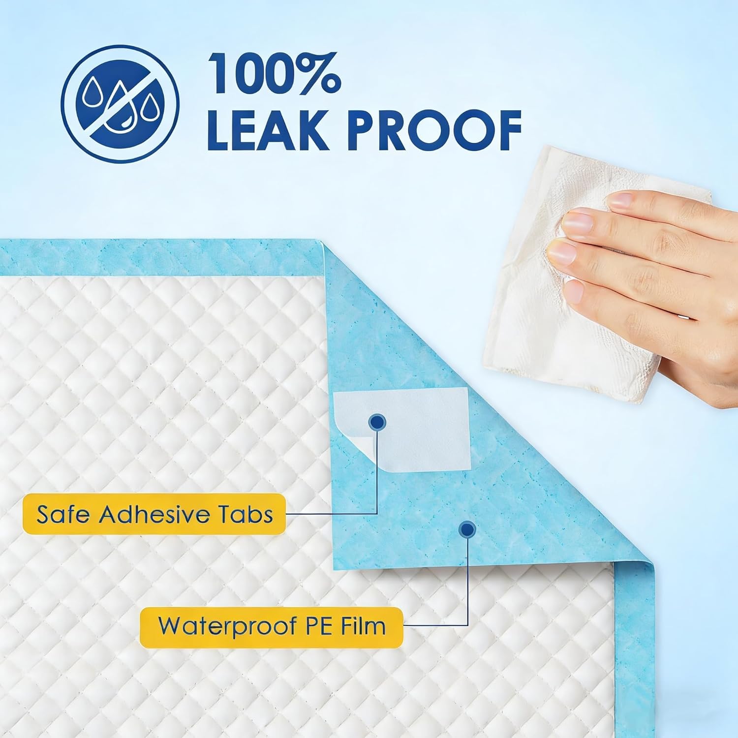 JollyMate 28"x34" Dog Pee Pads Extra Large, 100 Pack X-Large Super Absorbent Pet Pee Pads with Adhesive Tabs, 6 Layers Thick Leak-Proof Potty Pads for Dogs and Puppies