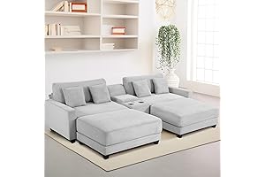 ROWHY 112” Oversized USB Charging Corduroy Couch w/ Ottomans/Storage/Cupholders
