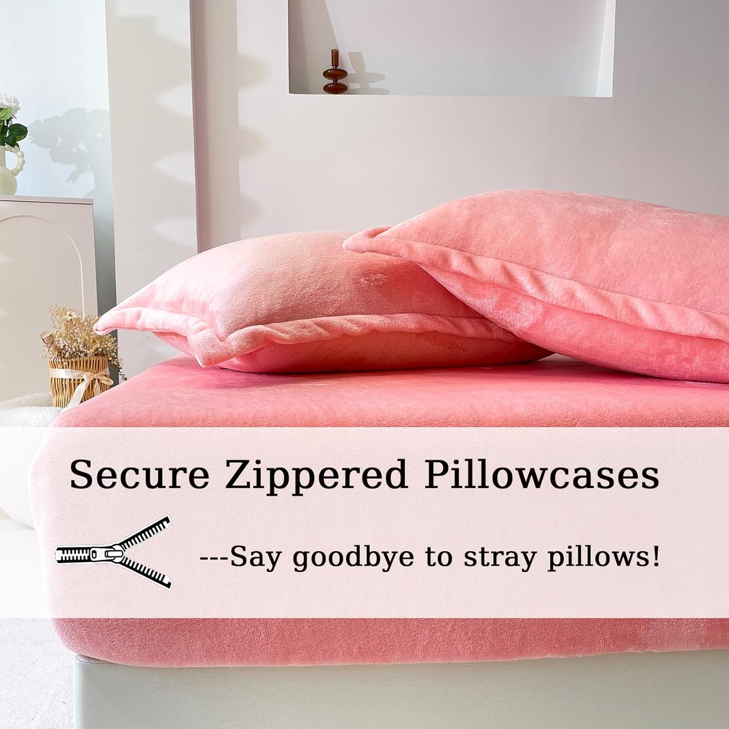 MorroMorn Fleece Sheets Twin Ultra Soft, Fuzzy Plush Flannel Sheet Set 4 Piece - All Season Bedding Set with Flat, Deep Pocket Fitted & 2 Pillowcases, Luxury Velvet Warm Cozy (Pink)