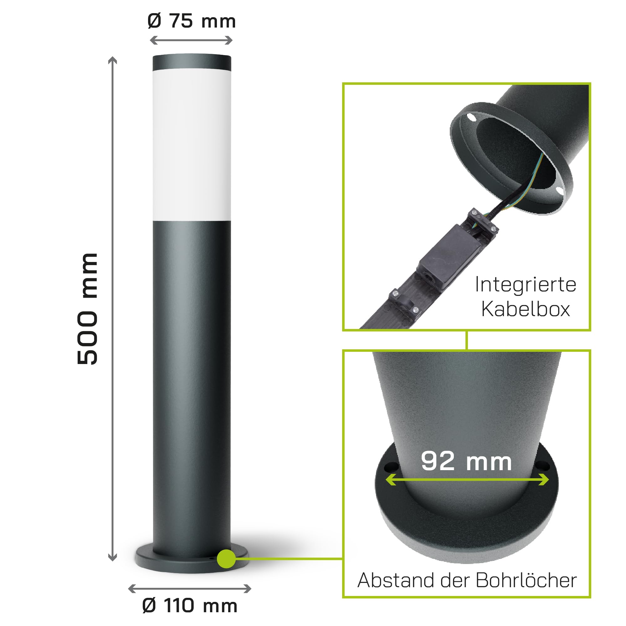 linovum BOSEA-A Pollerleuchte anthrazit 50cm Smart E27 WLAN RGBW IP44 | Standleuchte 50cm mit Smart-Licht - per App steuerbar, RGB-Farblicht, anthrazit für Garten & Wege, IP44, inkl. E27 LED