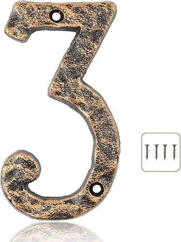 Wookiwuki Número de casa flotante 3, 5.5 pulgadas de metal moderno números de casa de dirección con tornillos para exterior, decoración de buzón de