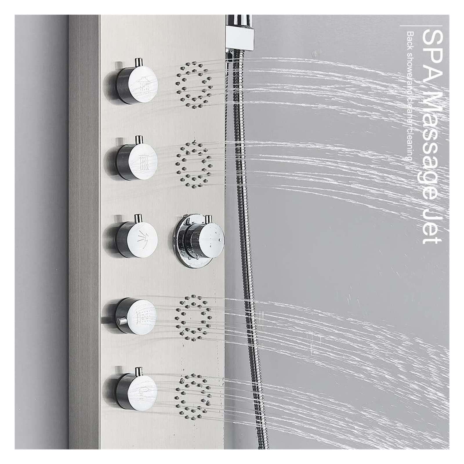 Pannello doccia Set di rubinetti for doccia a pioggia a cascata SPA Massaggio a getto Vasca da bagno Colonna doccia Visualizzazione della temperatura Miscelatore Rubinetto Torre(Brushed Nickel A)