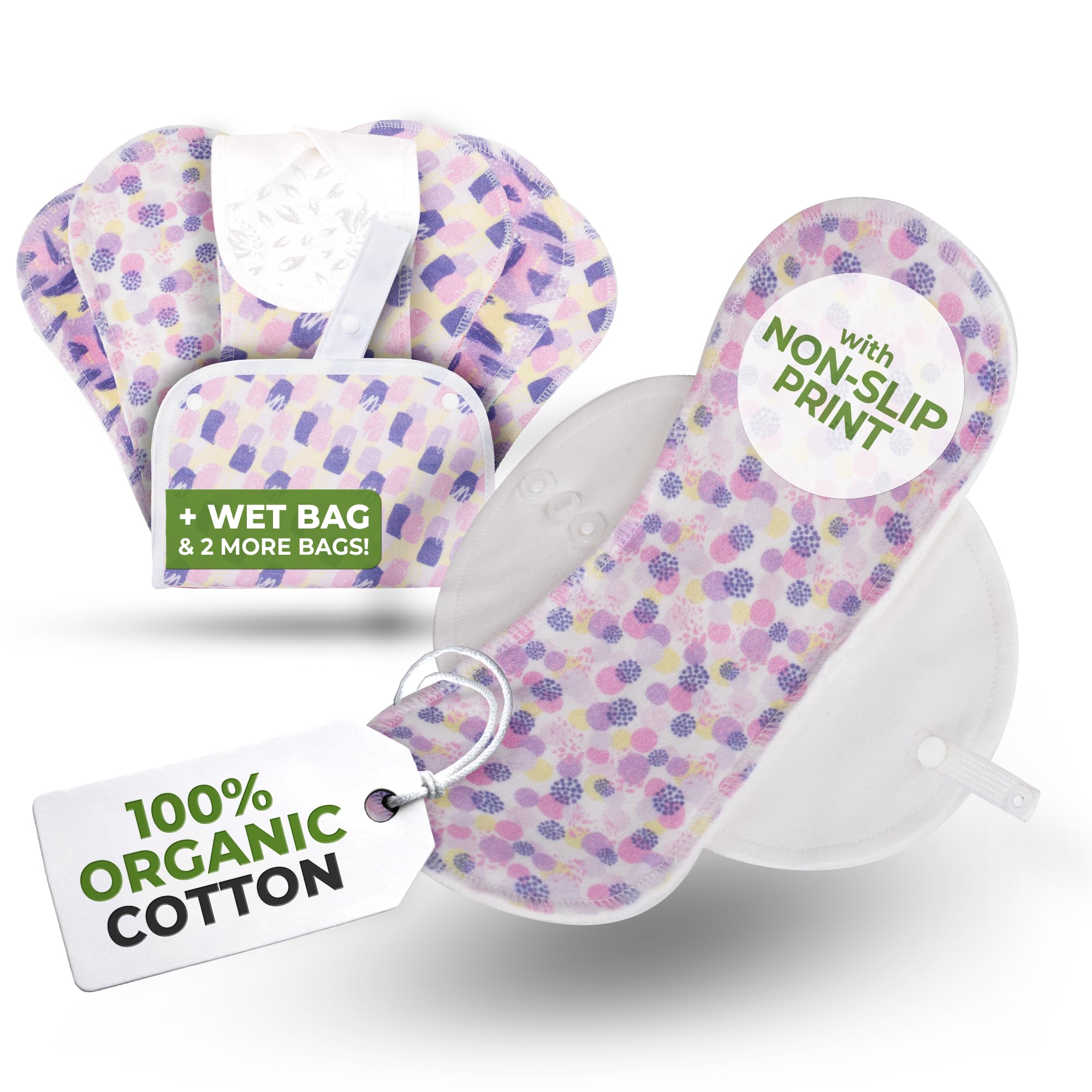 Natissy Non Slip Reusable Panty Liners for Women; 7-Pack (S) Organic Cotton Panty Liners Reusable; Panty Liner Washable for Women & Teens; Thin Cloth Panty Liners for l Discharge & Care-Free Everyday