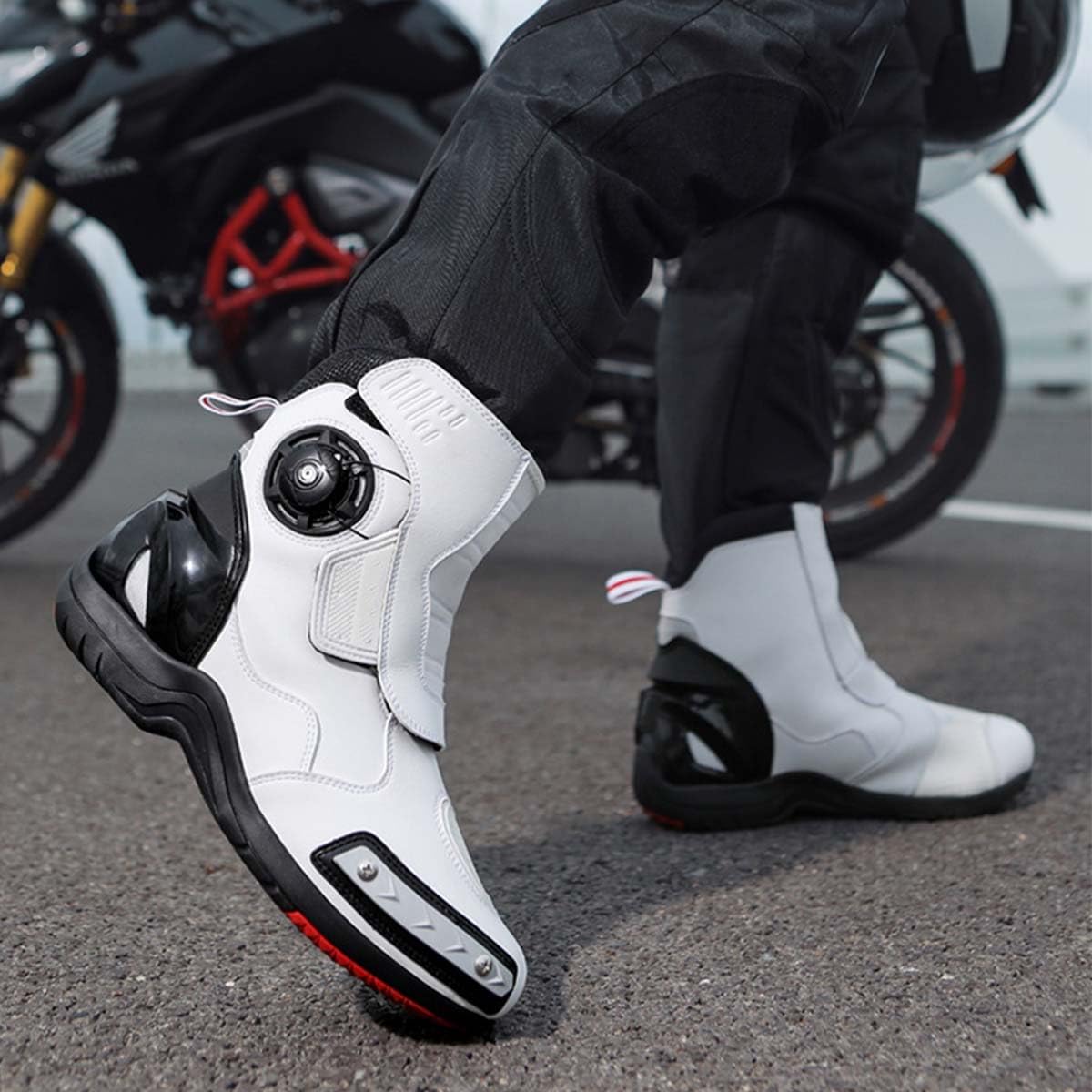 Zapatos de Moto Impermeables para Hombre Zapatos de Motocicleta Refuerzo cómodas, Protección de Tobillos, Suela Antideslizante
