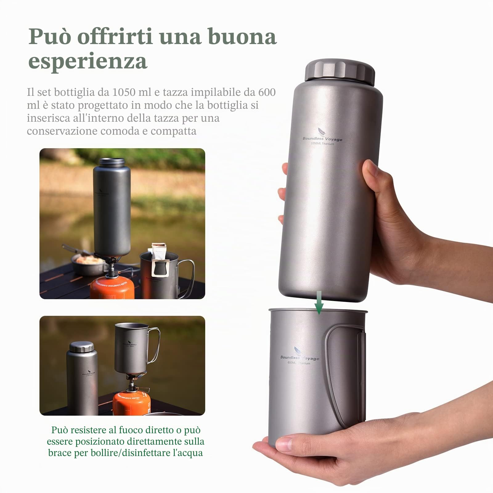 Boundless Voyage Outdoor 1050ml titanio bottiglia d'acqua con manico a prova di perdite campeggio picnic escursioni in bicicletta Ultralight tè caffè mensa tazza Drinkware