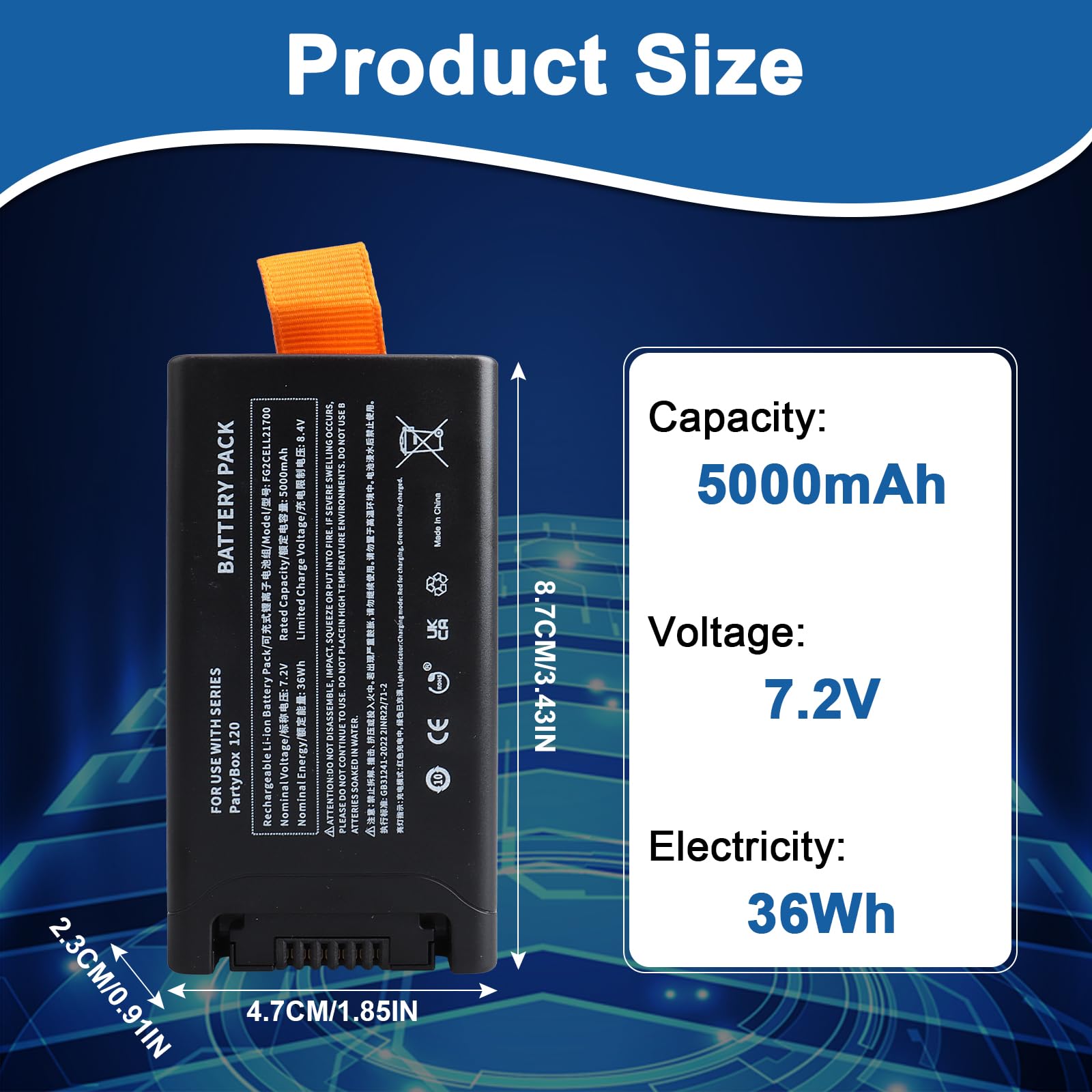 5000mAh Batteria di Ricambio Compatibile con l'altoparlante Portatile JBL PartyBox Club 120, Batteria di Rcambio Agli ad Alta Capacità da 7,2V 36 Wh con Connettore Type-C (JBL Partybox 120)