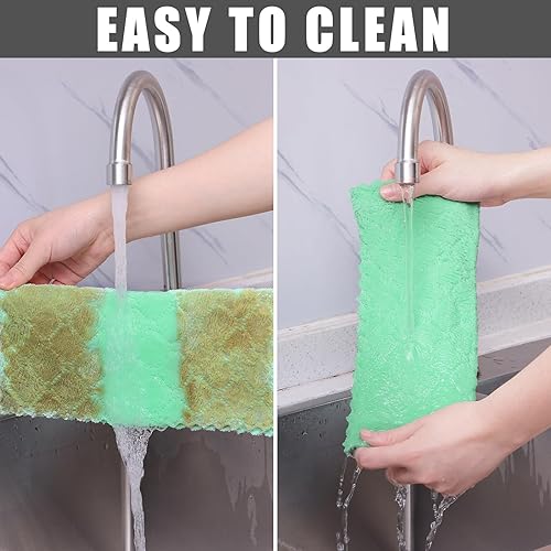 Miniatura 7 de Homaxy Paquete de 12 paños de cocina (10 x 10 pulgadas, verde), paños de cocina de terciopelo coral súper suaves y absorbentes, paños de limpieza de
