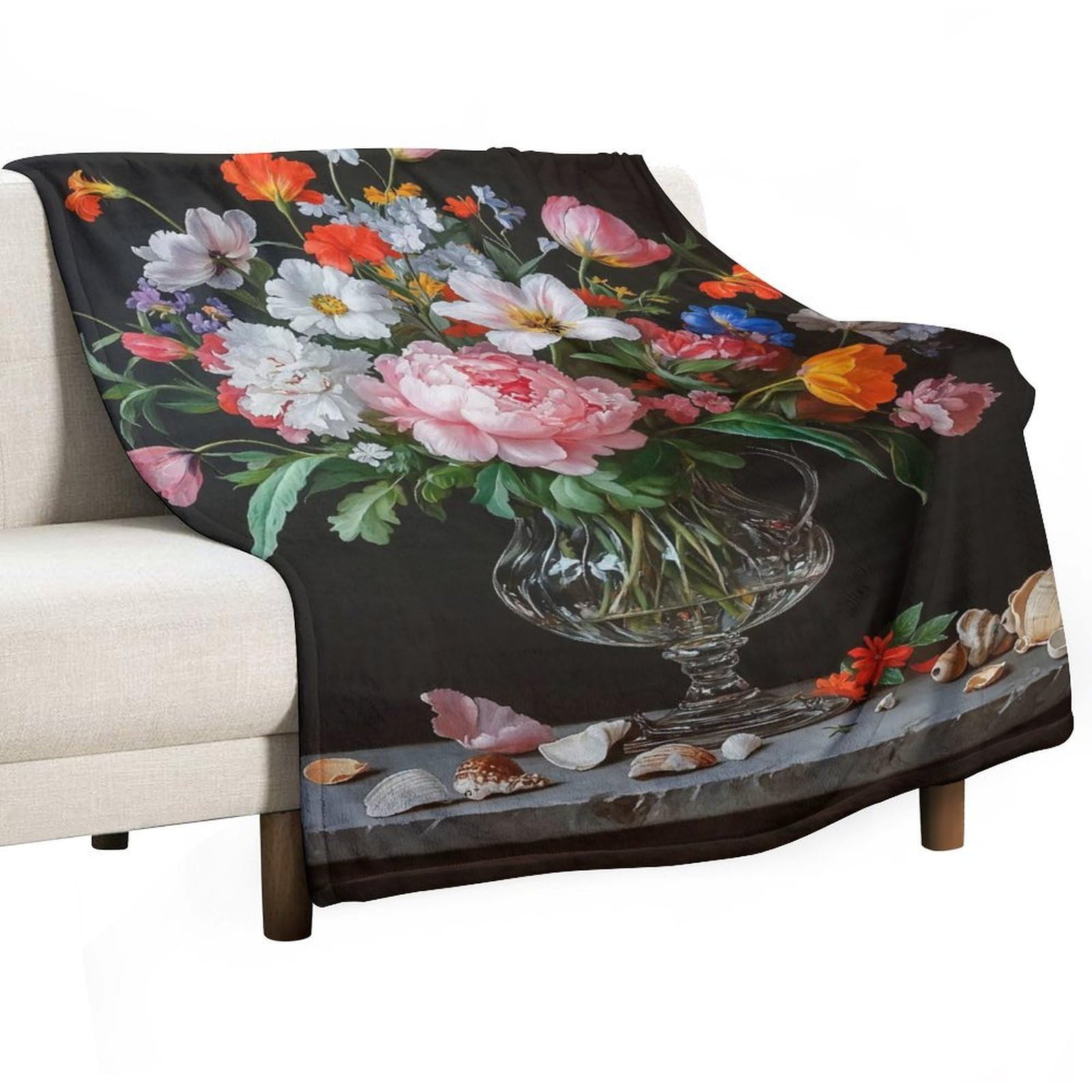 YHGSREUOH Floral Vanitas Still Life with Peonies And Tulips (2) Flannel Blankets Fleece Soft Throw Lightweight Plush Gifts for Couch, Bed, Cozy Sofa Plush, Chair, Lovers 130x175cm(50x70in)