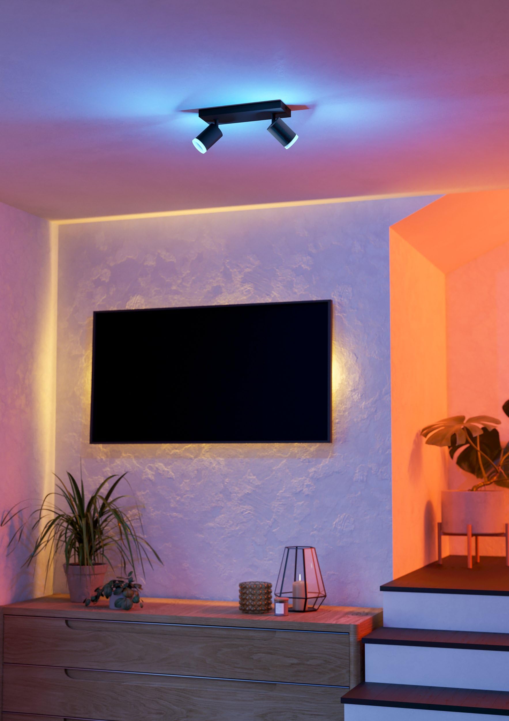 EGLO connect.z Smart-Home LED Deckenlampe Melitello-Z, Deckenstrahler | mit 2 Spots, ZigBee, Matter, App und Sprachsteuerung Alexa, warmweiß-kaltweiß, RGB, Deckenleuchte dimmbar, schwarz