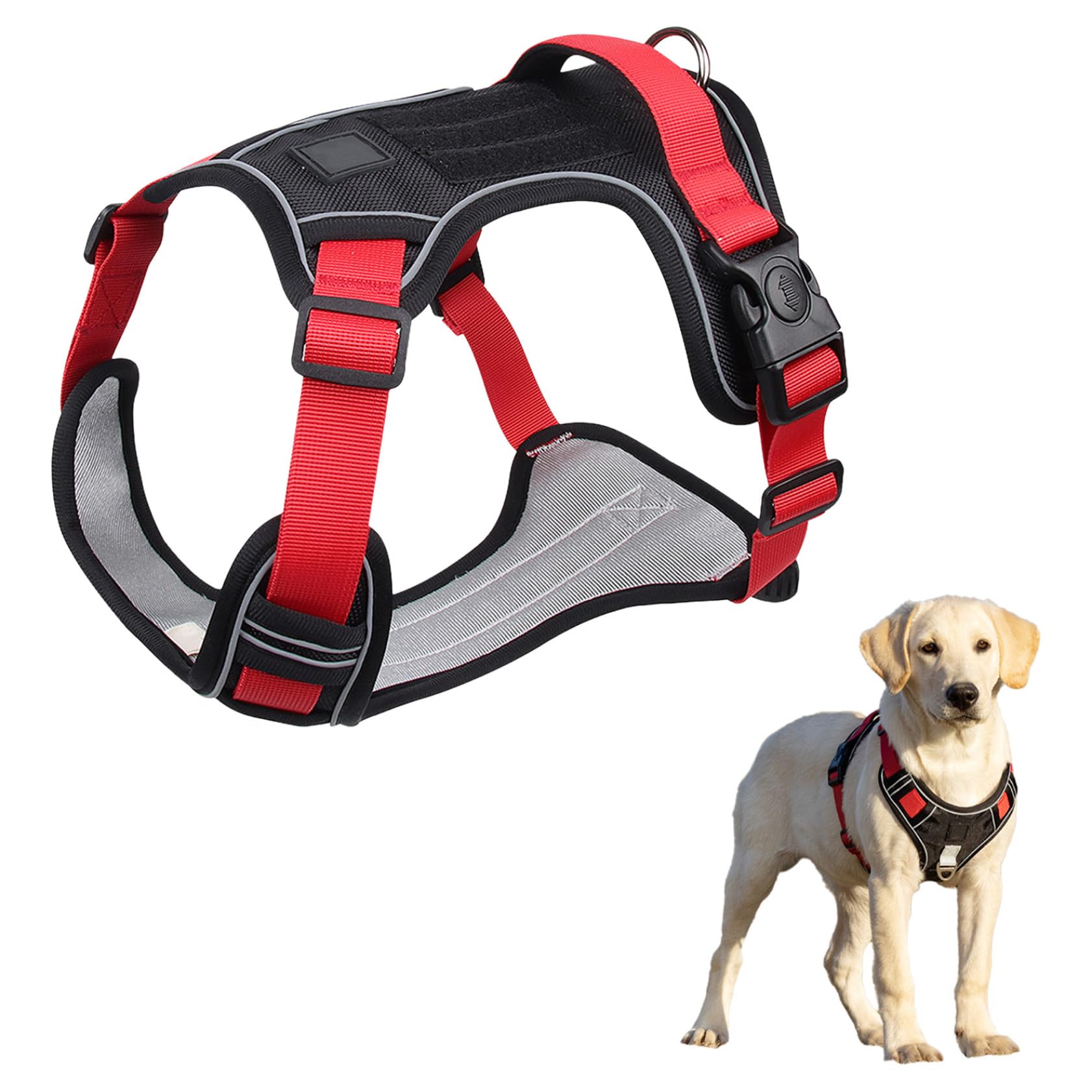 Jugaoge Heavy Duty Reflective Dog Harness with Handle for Hunting Tactical No Pull Vest Adjustable for Large Dogs Black L