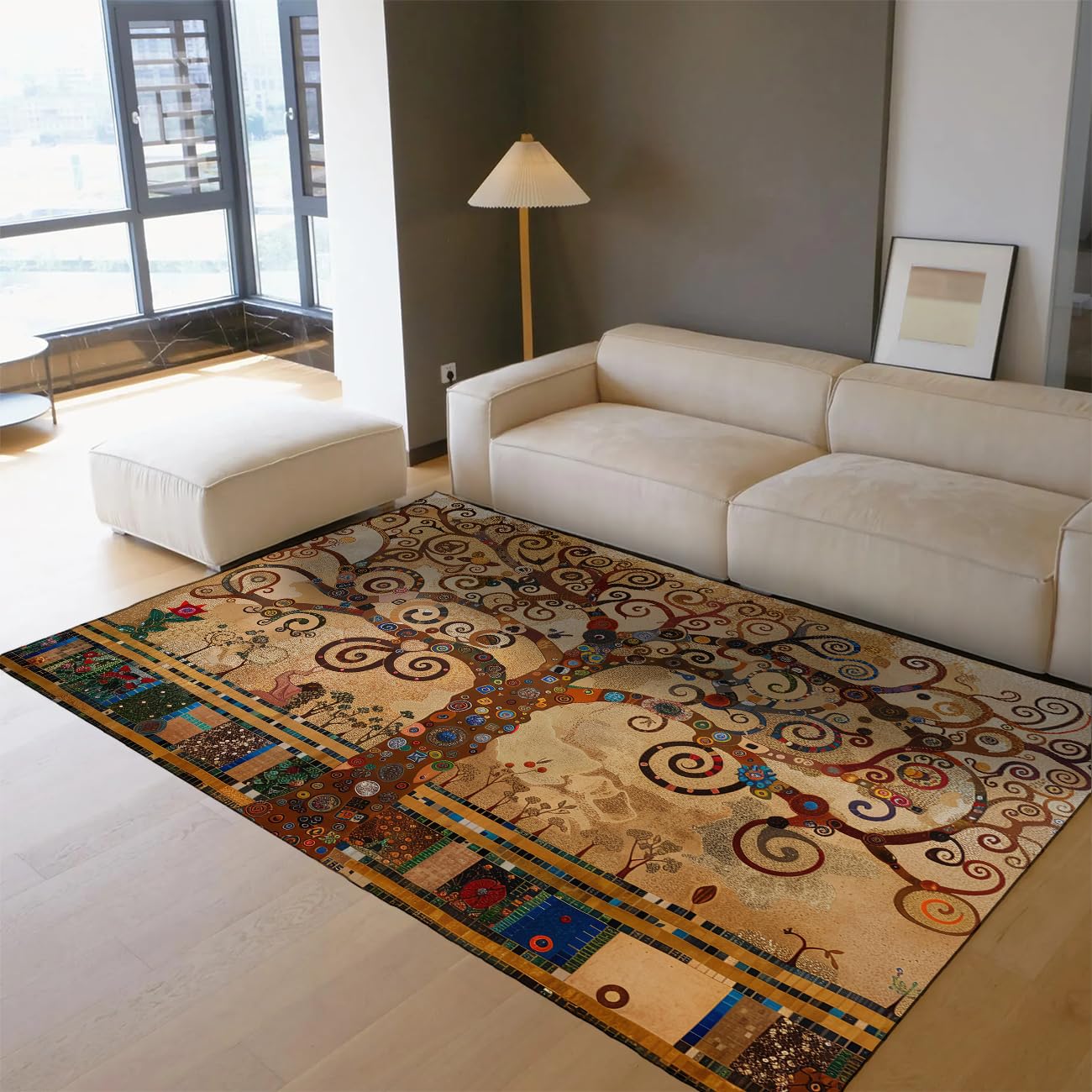 Arbre de Vie imprimé Tapis pour Salon Chambre à Coucher Style Ferme Lavable Doux Moelleux antidérapant Grand Tapis pour décor de Bureau à Domicile 160x230cm