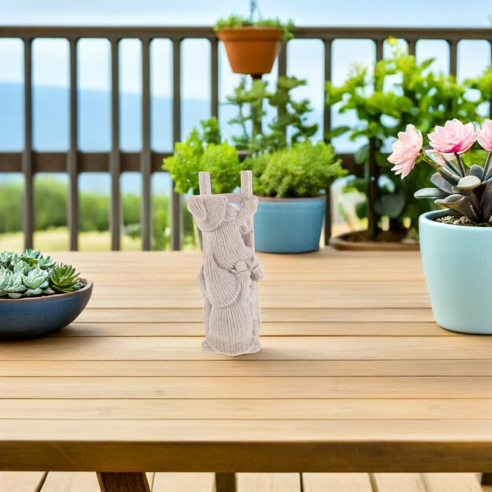 SEWACC Statue de GNOME de Jardin en Résine Résistante aux Intempéries Figurine Murale D’Homme Grimpant à L’Échelle pour Décoration Extérieure de Balcon Terrasse ou Patio Ornement